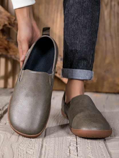 Oiaano  Wide Toe Men Minimalist Shoes  Comfortable Sneakers Leather Casual Shoes Black Slip On Leisure Loafers  Drive  Office