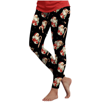 3d Cartoon Pattern Christmas Women's Leggings High Waist Slim Stretch High Waist Tights New Year Home Party Pant Bottom Legging