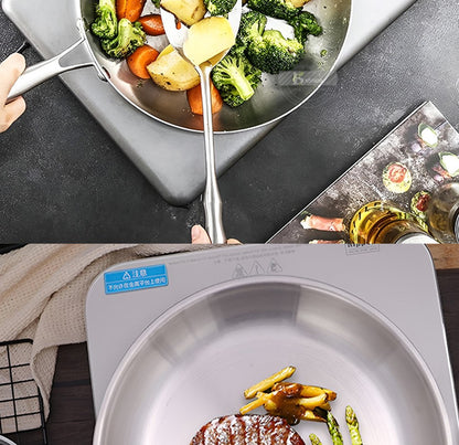 Panela de Aço Inoxidável 304 Antiaderente Frigideira Bife Panela de Cozinha Não Revestida para Fogão a Gás e Fogão de Indução