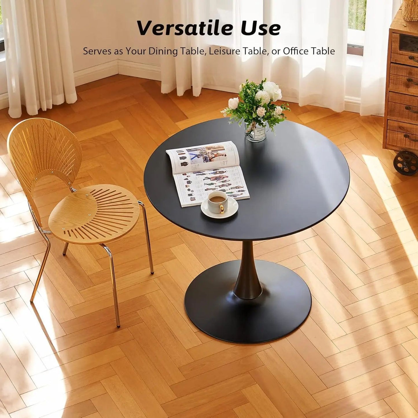 Small Pedestal Table for Dining Room Kitchen Living Room Round Dining Table, 36 Inch Tulip Table with MDF Top and Steel Base