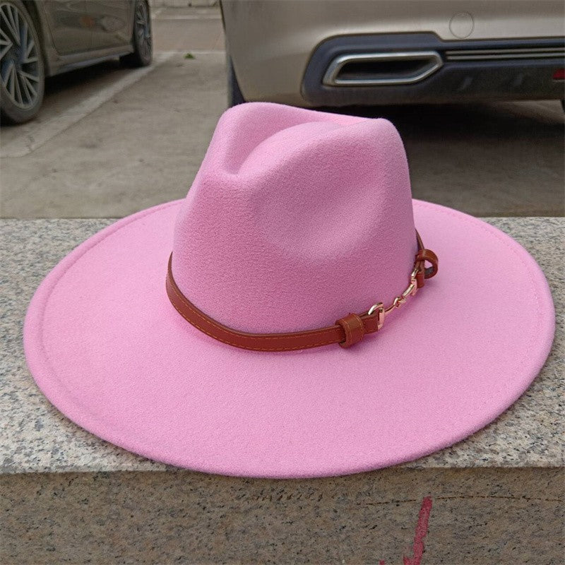 Chapéu Fedora de feltro liso com coroa em formato de gota para homens e mulheres novo cinto de couro Chapéu Panamá ????? ???????
