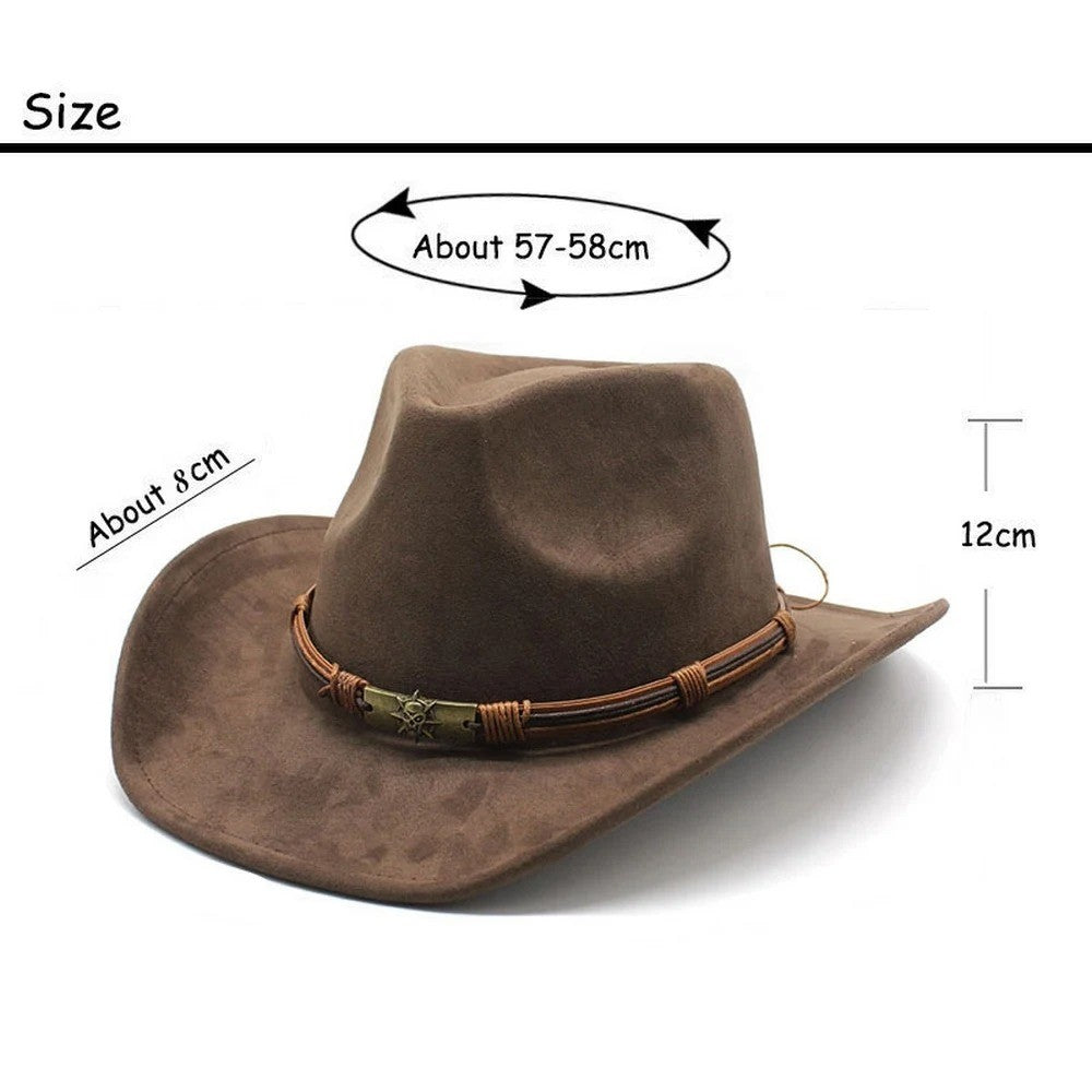 New Artificial Suede Cowboy Hats Big-edge Breathable Jazz Knight Hats Solid Color Party Cosplay Hat Spring