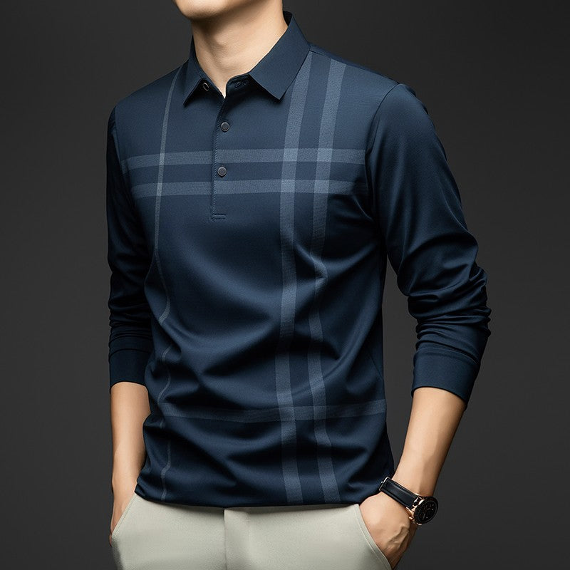 BROWON Graphic Polo Shirt Men 2025 Autumn New Business Slim Long Sleeve T Shirt Man Casual Loose Printed Striped Clothes for Men