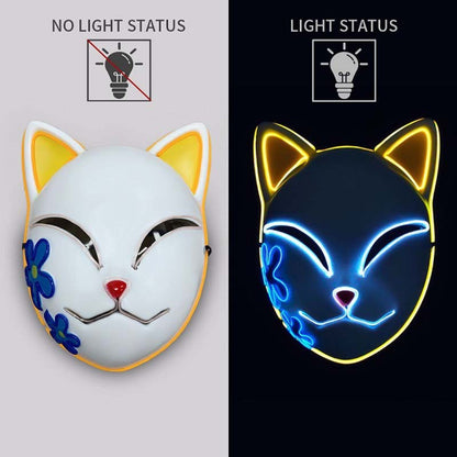 Glowing Demon Slayer Led Face Mask Anime Cosplay Prop Cat Face Fox Halloween Cold Light Flashing Mask Party Costume