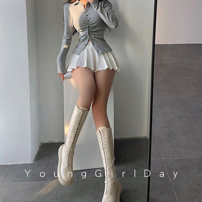 Pleated Skirt with Shorts Women Sexy High Waist Irregular White Black A-line Gyaru Tennis extreme Mini Skirt School