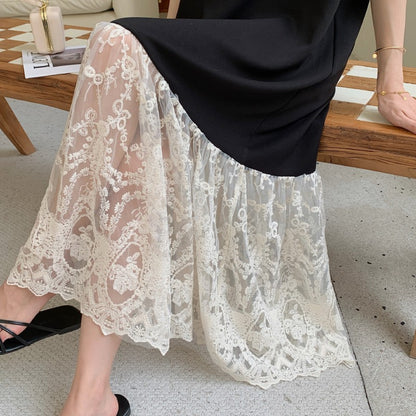 NYFS plus Size Women's Lave Patchwork Dress Summer 2025 Loose Long Dresses Robe Elbise Short Sleeve Korean Style Floral Hem