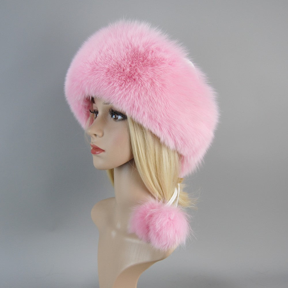 Nova Touca de Luxo de Inverno 100% Pelo de Raposa Natural Toucas de Pelo de Raposa Real de Qualidade para Mulheres Toucas de Pelo de Raposa Genuíno para Meninas