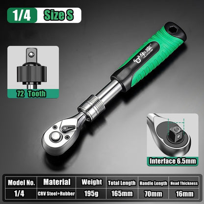 Chave Catraca Telescópica Soquete para Reparação Automotiva, Conjunto de Catraca com Cabeça Ajustável, Chave de Liberação Rápida de 72 Dentes, Ferramenta Manual
