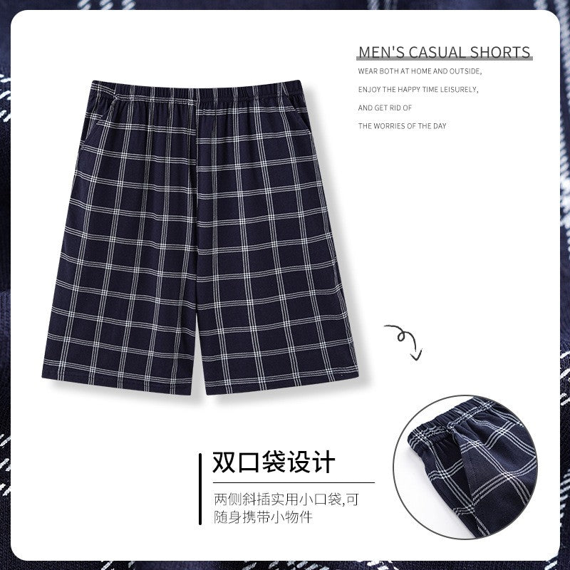 Summer New Cotton Plaid Pajama Pants Adluts Home Loose Cotton Pajama Men’s Sleep Bottom Elastic Waist Breathable Pj Pants Shorts