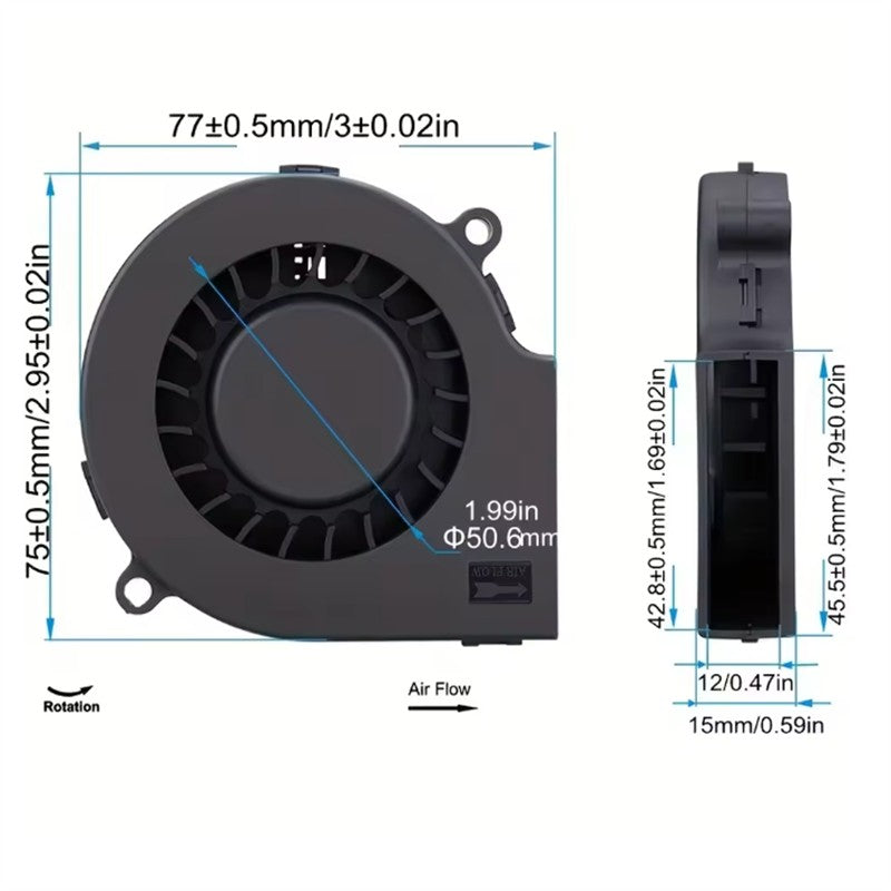 75mm USB Fan Cooling Turbo Blower Brushless 3D Printer 7515 For Extruder DC Cooler Power Inverter Air Pump PC CPU