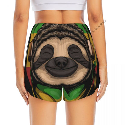 Women's Athletic Shorts Sloth Rasta A Wearing Headphones Running Yoga Fitness Quick-Dry Badminton Training With Pocket