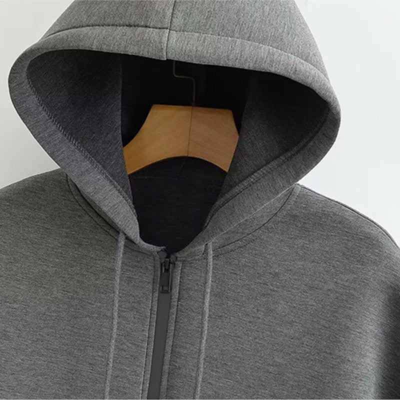 Alobee Autumn Women Gray Black Jacket With Hood Long Sleeve Zipper Jacket Coat Woman Loose Casual Big Pocket Outerwear Coat Tops