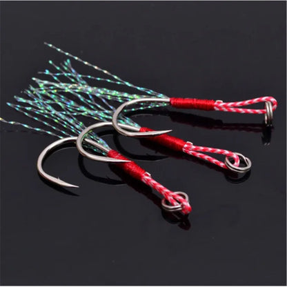10/30/50Pcs Jigging Pesca Cast Jigs Anzol Auxiliar Farpa Anzol Simples com Rosca Pena Pesca Isca de Aço Carbono para Pesca