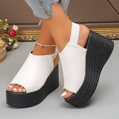 Women Sandals High Quality Summer Leather Wedge Sandals Women 2025 New Platform High Heels Shoes Sexy Open Toe Elegant Sandals