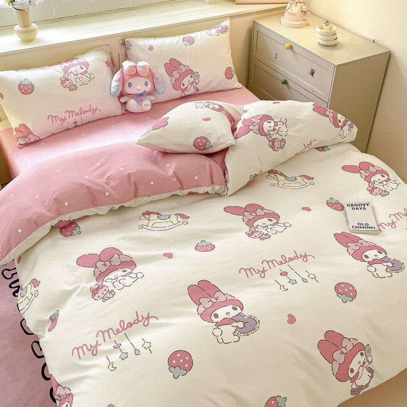 New Sanrio Hello Kitty Bedding Set Cotton Kuromi Melody Bedding Double Pillowcase Bed Linens Girl Dorm Bedclothes Home Textile