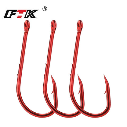 Anzóis de Pesca Vermelhos FTK 1/0-10# Iscas de Pesca com Farpa para Mar Haste Bico Porta-Isca Viva Jig de Pesca para Carpa Acessórios Anzóis de Minhoca