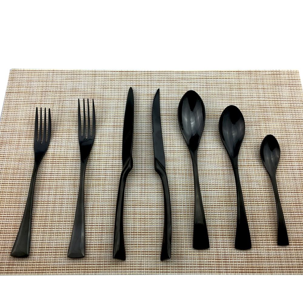 JANKNG Conjunto de Talheres Preto 1 Peça Aço Inoxidável 18/10 Ocidental Talheres de Mesa Garfo Faca de Bife Manteiga Jantar