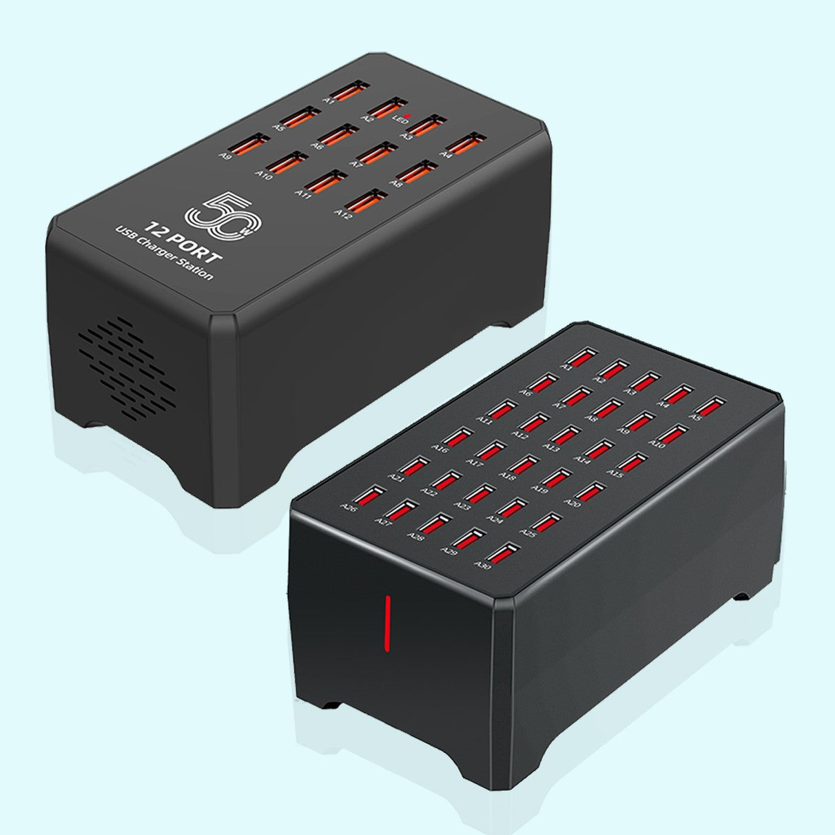 Carregador USB de 12/30 Portas Universal para Tomada de Parede e Mesa, Estação de Carregamento Rápido para Celular e Adaptador de Energia