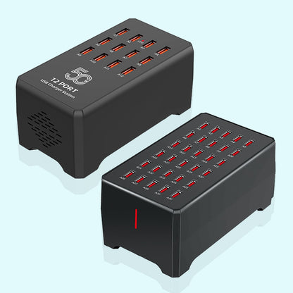 Carregador USB de 12/30 Portas Universal para Tomada de Parede e Mesa, Estação de Carregamento Rápido para Celular e Adaptador de Energia