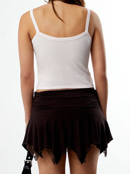 Women s Summer Mini Skirt with Ruched Detailing Low Rise Design Patchwork Lace and Irregular Ruffle Hem - Perfect for Casual