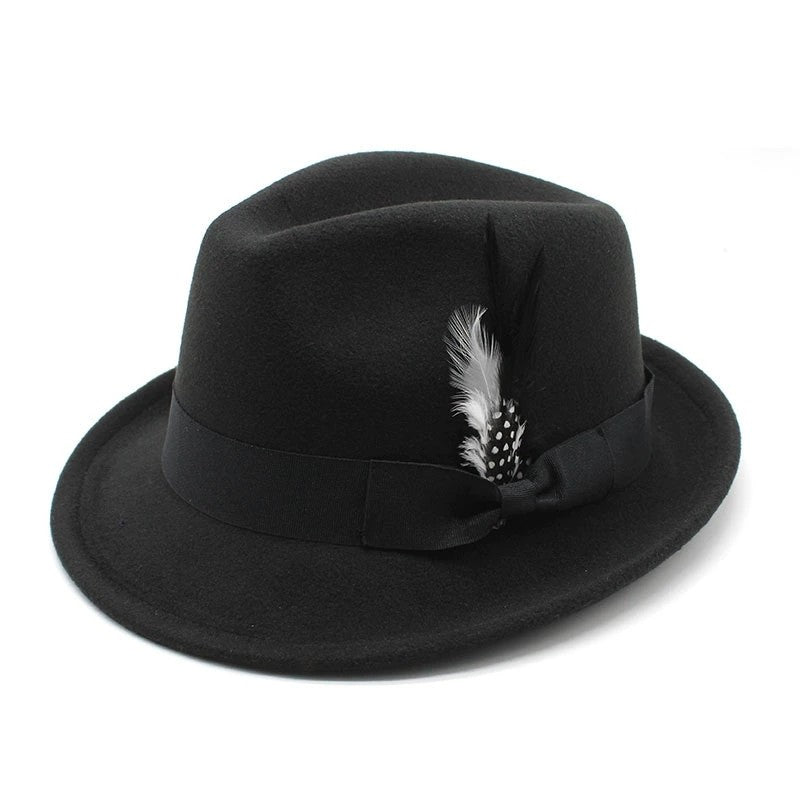 Bow-Knot Feather Hat Autumn and Winter Upturned Brim Hat Fashionable Men's and Women's Cashmere Felt Hat, Ethnic Style New Hat