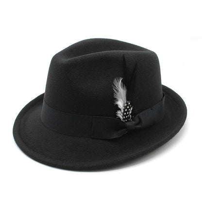Bow-Knot Feather Hat Autumn and Winter Upturned Brim Hat Fashionable Men's and Women's Cashmere Felt Hat, Ethnic Style New Hat