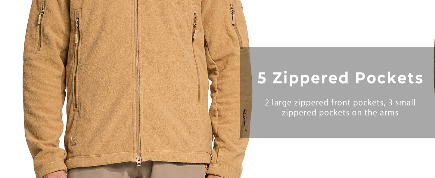 TACVASEN Winter Hooded Coats Mens Fleece Jackets Full Zip Up Multi-Pockets Fishing Hiking Climbing Outerwear Causal Parka Tops