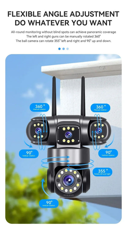 10K 20MP  WIFI IP Camera Outdoor 4 Lens 4 Screens 16X Zoom CCTV Wireless Video Surveillance Cameras 6K 12MP Security Protection