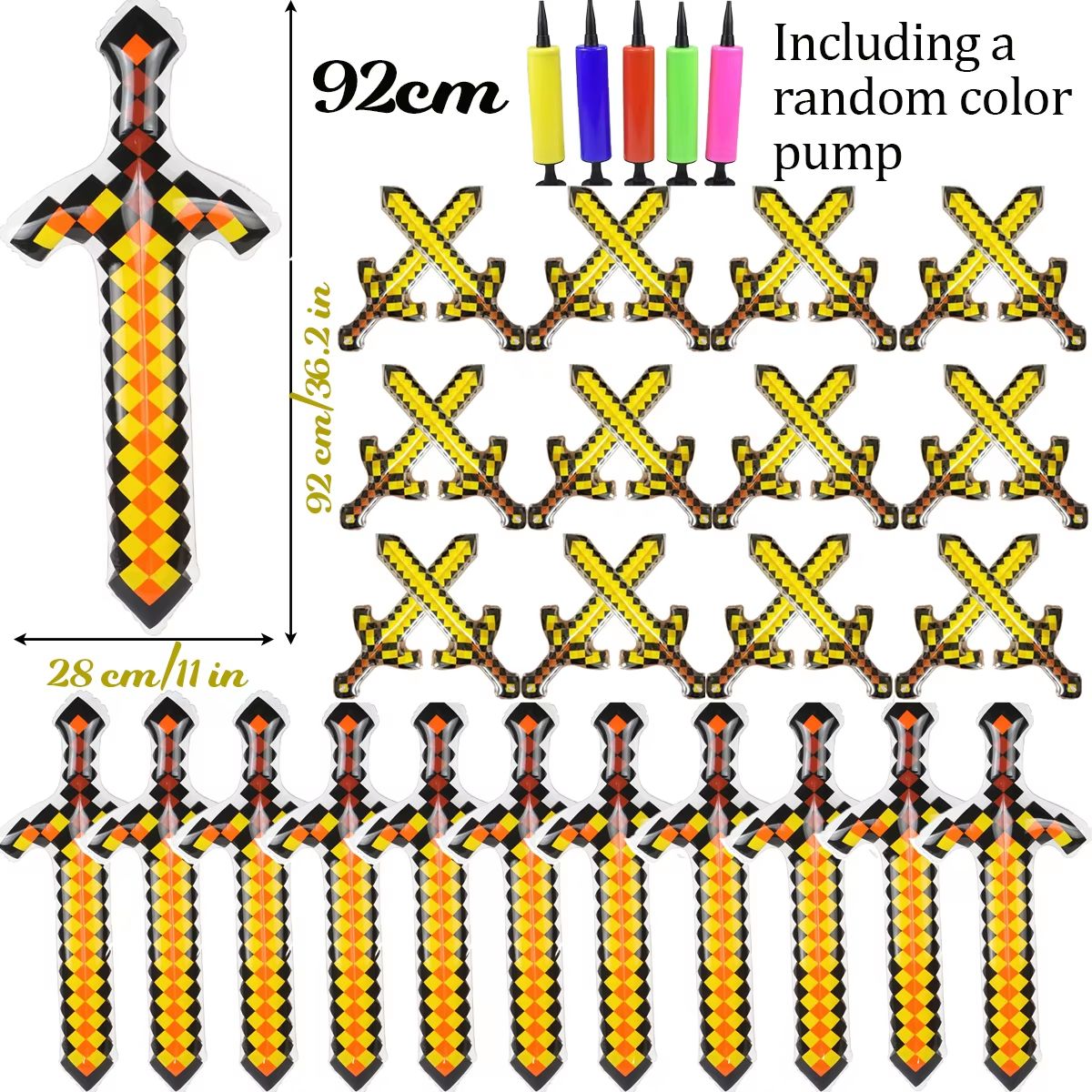12-72Pcs Inflatable Weapons for Kids Pixel Diamond Swords Inflatable Sword for Theme Party Birthday Halloween Party Cosplay