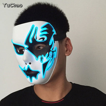 LED Hand-painted Mask Halloween Carnival Masquerade Cosplay Horror Accessory Men's Mask Weird Face Mask Glowing Mascara Disfraz