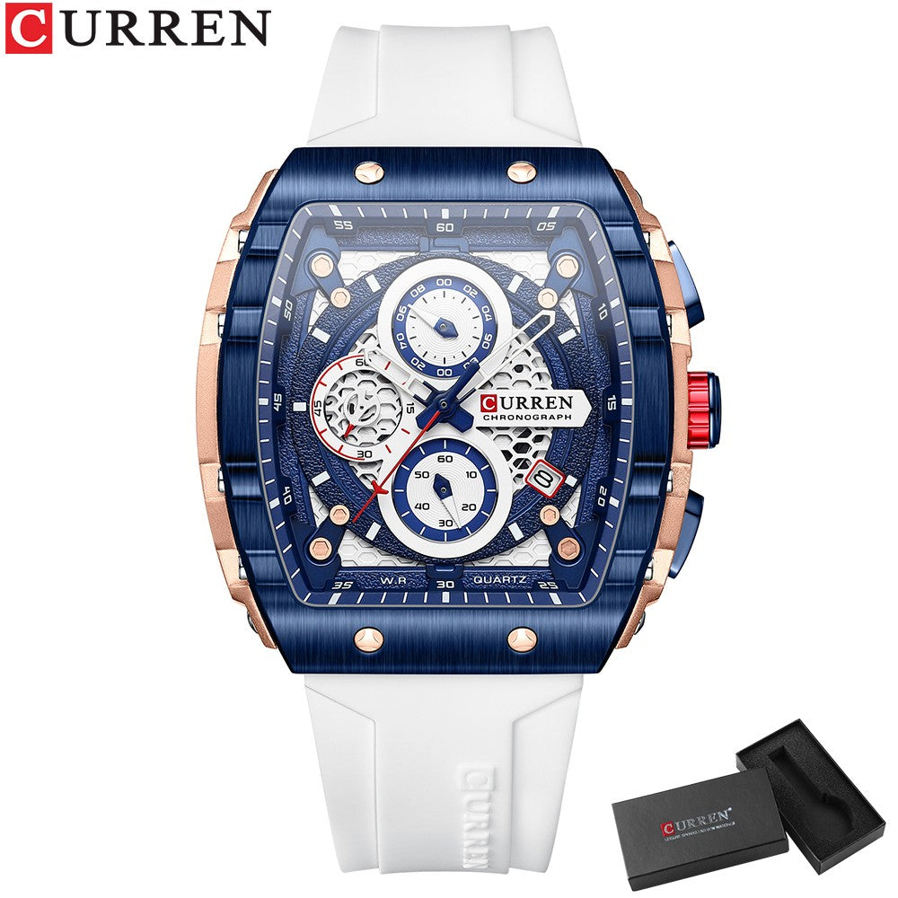 CURREN Fashion men watch brand unique square design luxury quartz sports tape watches men waterproof