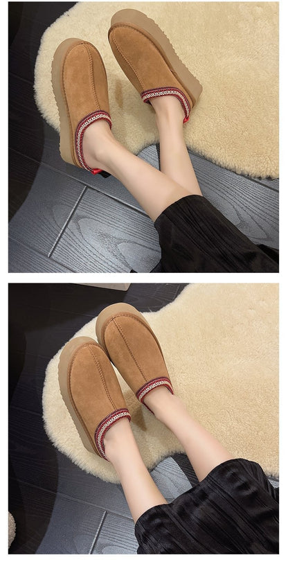 Snow Boots for Women 2024 Winter New Cashmere Warm Platform Without Heel-covered Hair Half Slipper Cotton Shoes for Women Q426