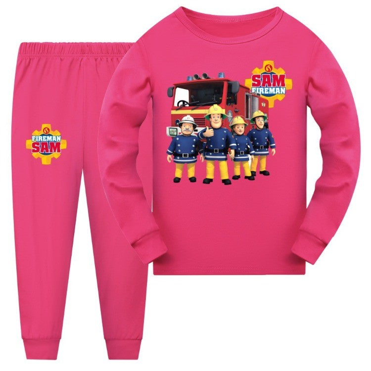 Anime Fireman Sam Clothes Kids Fire Fighting Pajama Sets Baby Girls Homewear Toddler Boys Nightwear Children Long Sleeve Pijamas