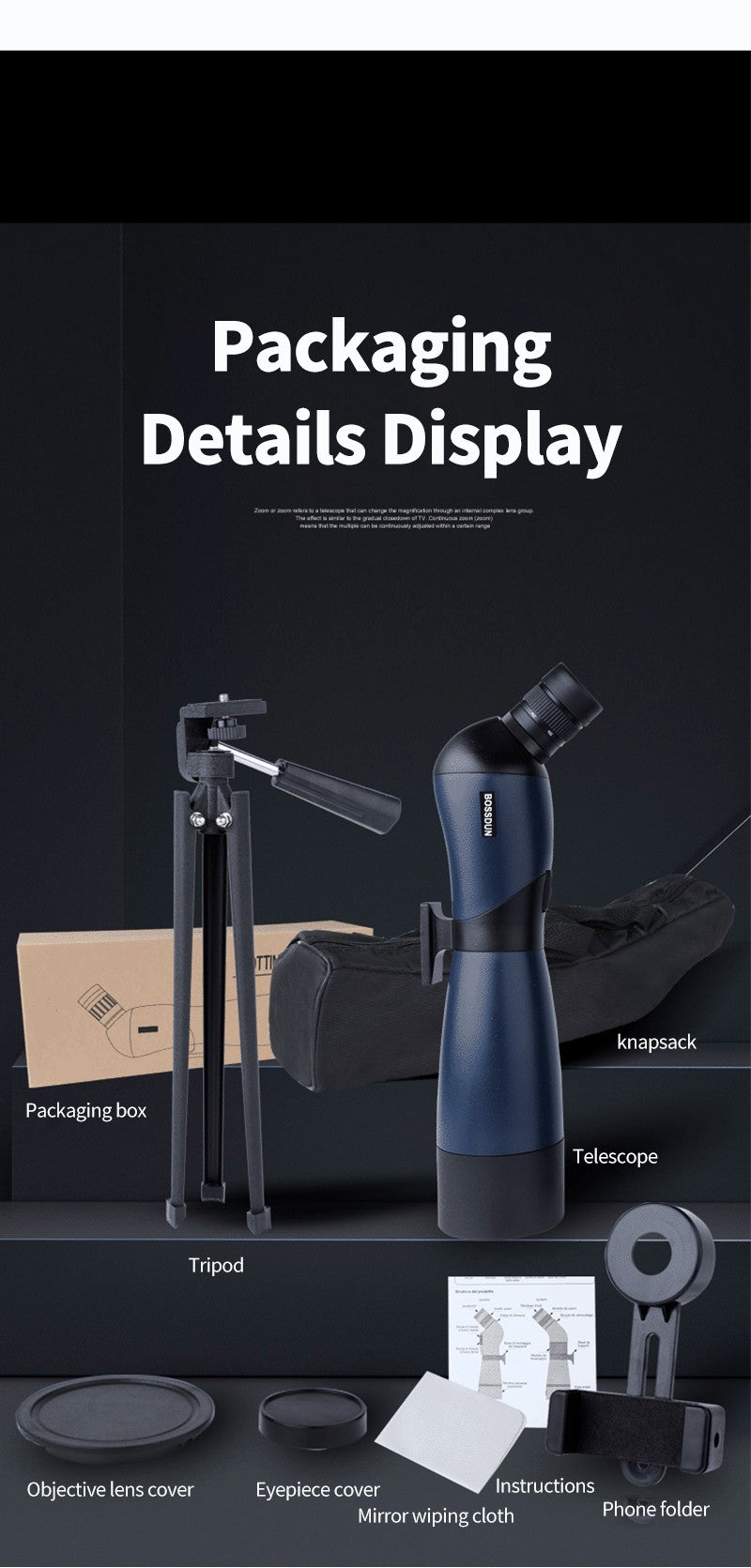 Luneta Monocular com Zoom 25-75x70 Prisma BAK4 À Prova d'Água para Tiro Esportivo Observação de Pássaros Acampamento ao Ar Livre Caça