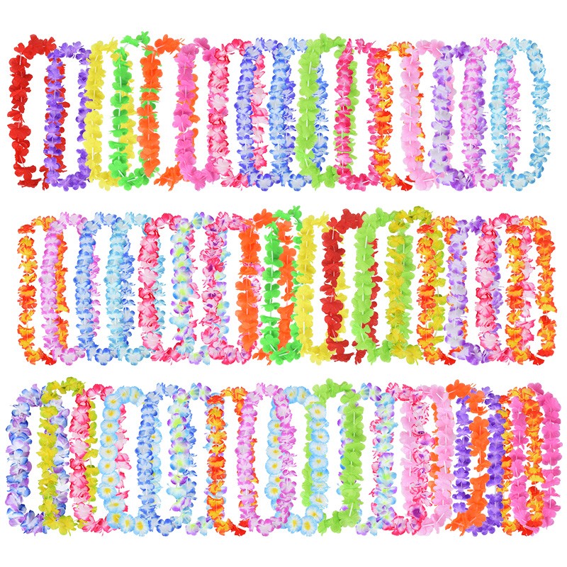 10/20/50pcs Hawaiian Flower Wreath Necklace Summer Tropical Birthday Party Decoration Luau Wedding Artificial Flower Garland Lei