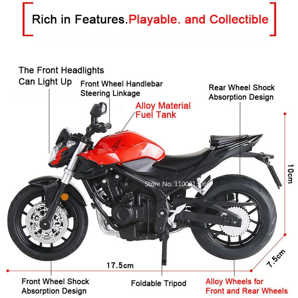 Modelos de Motocicletas 1:12 Honda CB400F R1 Carros de Brinquedo com Luz Musical Direção de Roda Miniatura de Motocicleta Ornamento de Mesa de Escritório