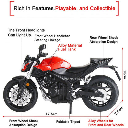 Modelos de Motocicletas 1:12 Honda CB400F R1 Carros de Brinquedo com Luz Musical Direção de Roda Miniatura de Motocicleta Ornamento de Mesa de Escritório