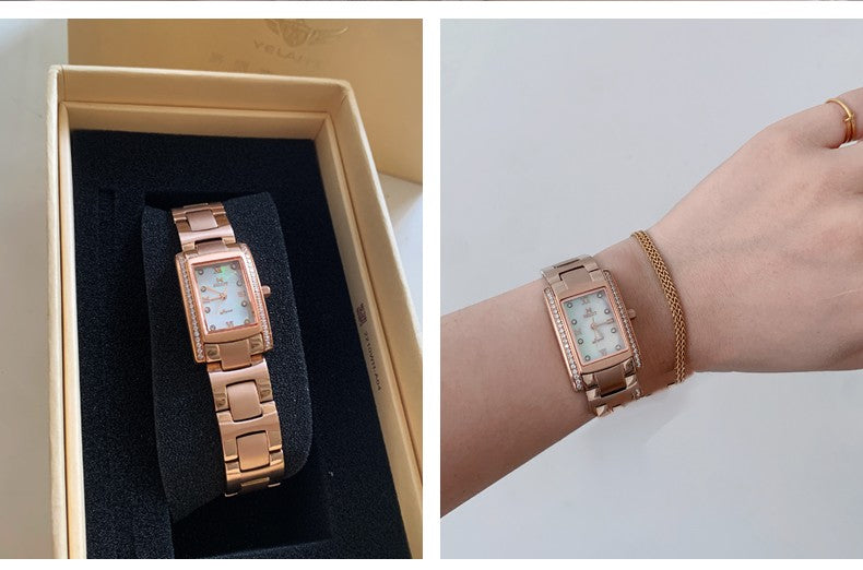 Classic square waterproof stainless steel material women's quartz watch