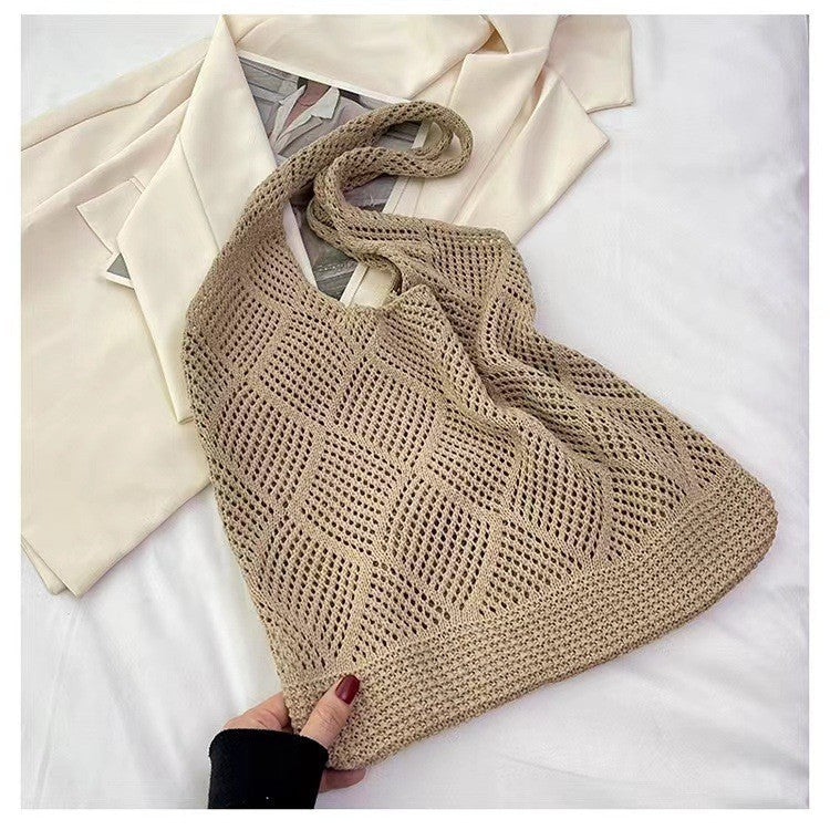 Bohemian Crochet Tote Bag for Women Handwoven Macrame Shoulder Bag with Hollow Knit Design Elegant Christmas Gift for Her, Beach