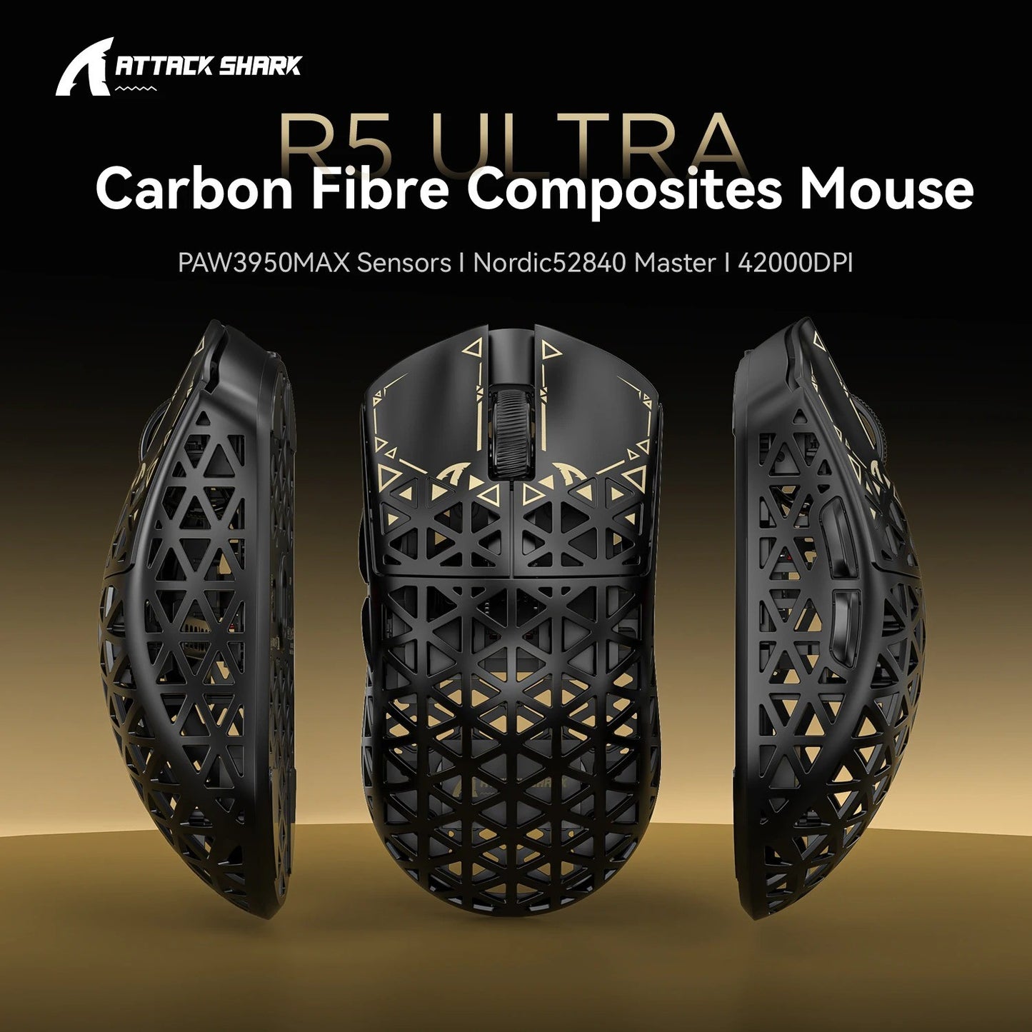 ATTACK SHARK R5 Ultra Wireless Gaming Mouse 39g Lightweight Carbon Fiber 8K Polling PAW3950MAX 42000 DPI Tri-Mode Esports Mouse