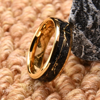 Golden simple 8/6mm inlaid golden foil tungsten steel ring, comfortable to wear, suitable for daily wedding party jewelry gifts