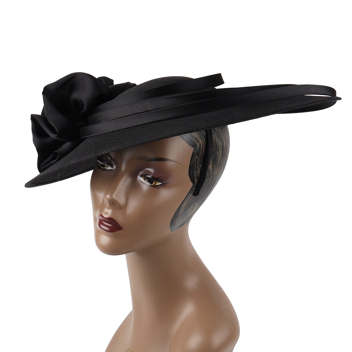 Fascinator Preto Grande com Flores Chapéu Sinamay para Igreja Chapéu Kentucky Derby Casamento Luxuoso Faixa de Cabelo Chapéu Coquetel Chá de Mulheres