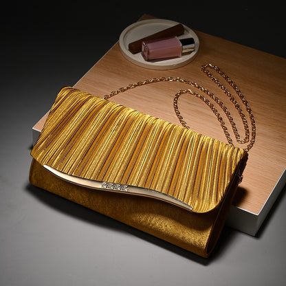 Premium Pleated Clutch Bag with Metal Trim Fashion Classic Chain Shoulder Bag for Evening Weddings And Parties