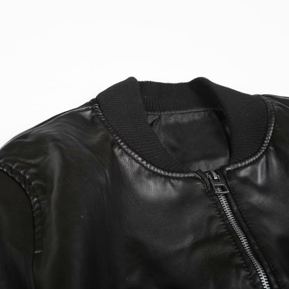 BSK&TRAF Hot Girl Stand Collar Distressed Faux Leather Bomber Jacket 2025 Women's Fashion Commuter Leather Jacket