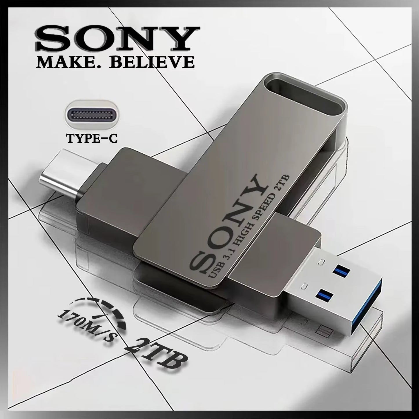 SONY USB 2TB Flash Pen Drive 2 in 1 OTG USB 3.1 Metal Memory Stick Dual C Pendrive 128GB 256GB 512GB 1TB High-Speed Storage De