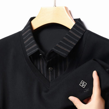 High quality brand long sleeve men's polo shirt autumn new style fashionable flip collar striped personalized top casual T-shirt