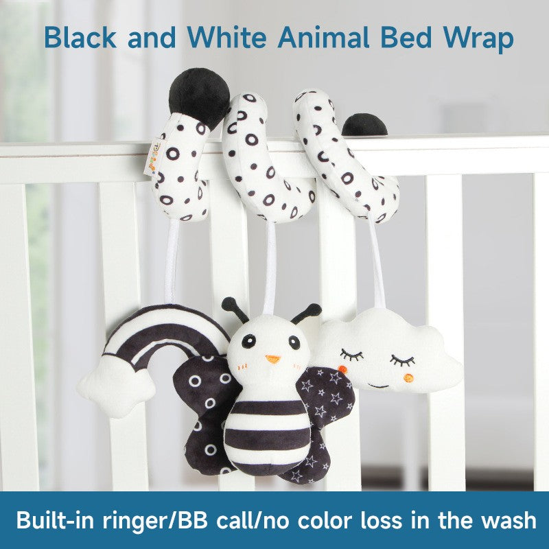 Baby Black And White Animal Hanging Toys Car Seat  Baby Spiral Activity Hanging Toys Plush Zoon Music BB Squeaker Rattles Gift