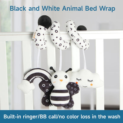 Baby Black And White Animal Hanging Toys Car Seat  Baby Spiral Activity Hanging Toys Plush Zoon Music BB Squeaker Rattles Gift
