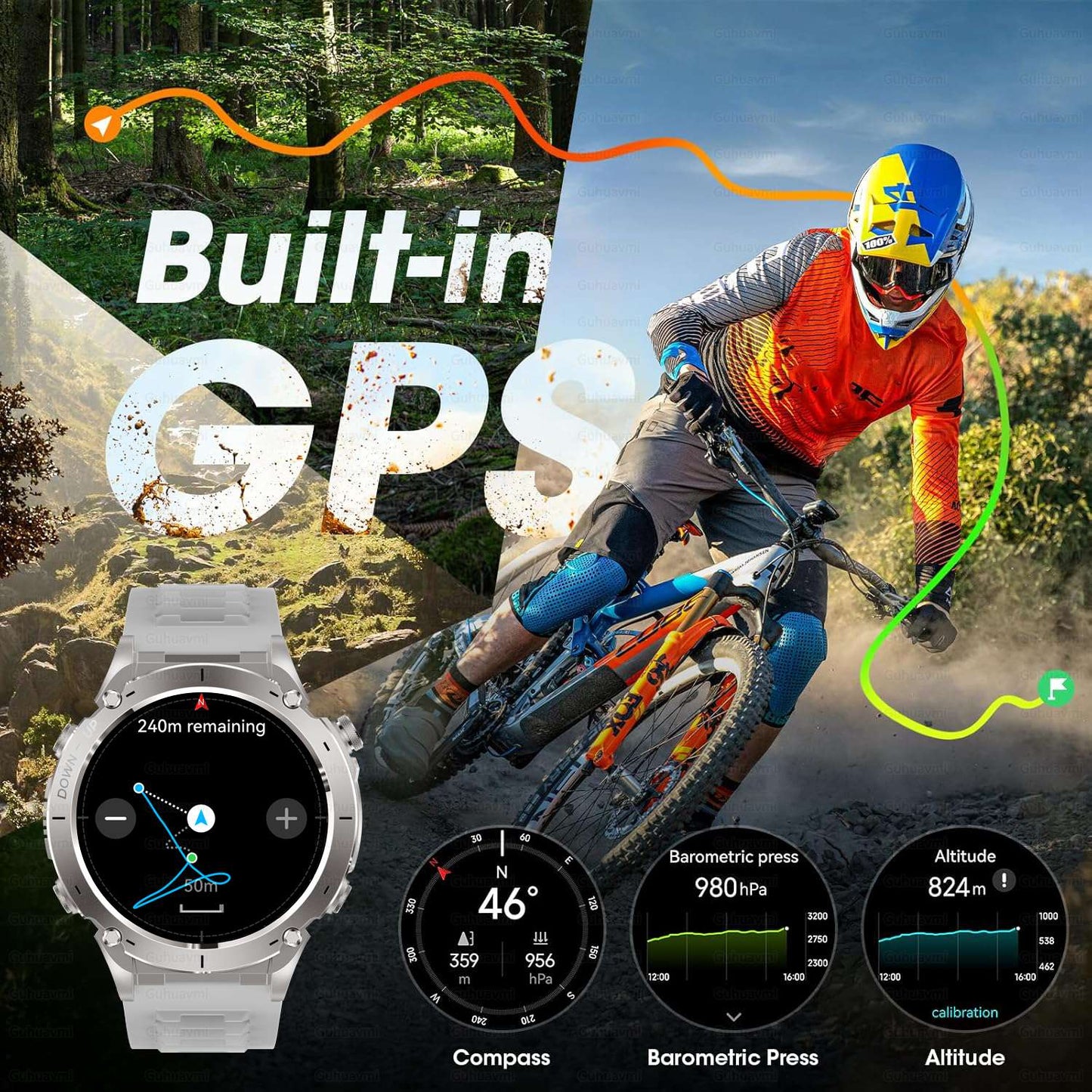 Novo T-Rex 3 GPS Smart Watch AMOLED de 1,43" à prova d'água 10ATM GNSS de banda dupla integrado Bússola Militar Esportivo Smartwatch Pulseira Masculina
