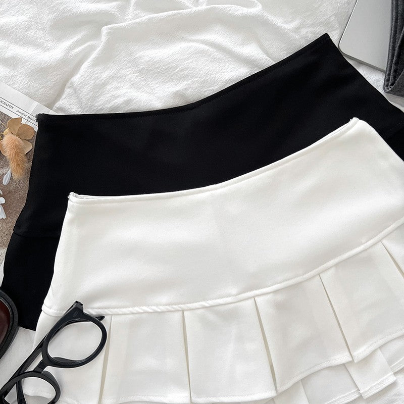 Low Waist Mini Skirt Y2K Black Low Rise Pleated Skort with Bulit-in Shorts Micro Miniskirt Women Teenage Girls Sweet Outfit